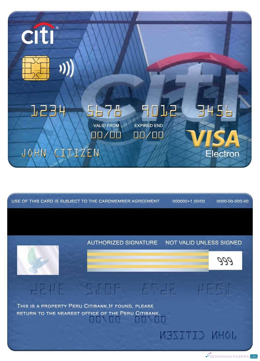 Download Peru Citibank visa electron card Photoshop template